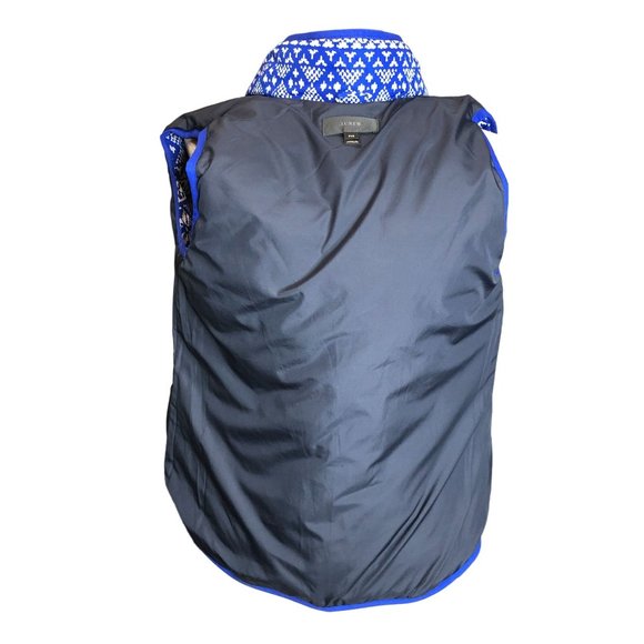 J Crew Puffy Winter Vest Womens PXS Blue White Pockets Fair Isle Excursion Outer - Picture 11 of 15